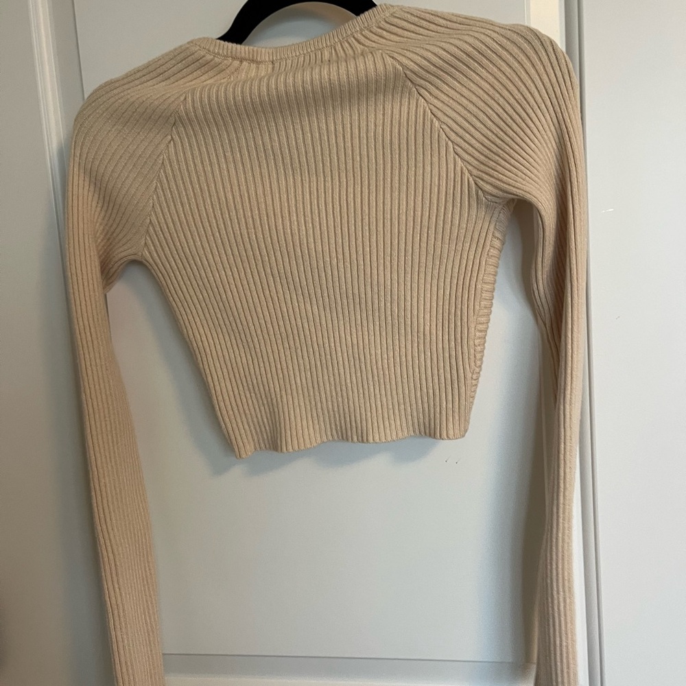 Lulus In A Twist Beige Knot-front Cropped Sweater - Size M - Picture 6 of 6